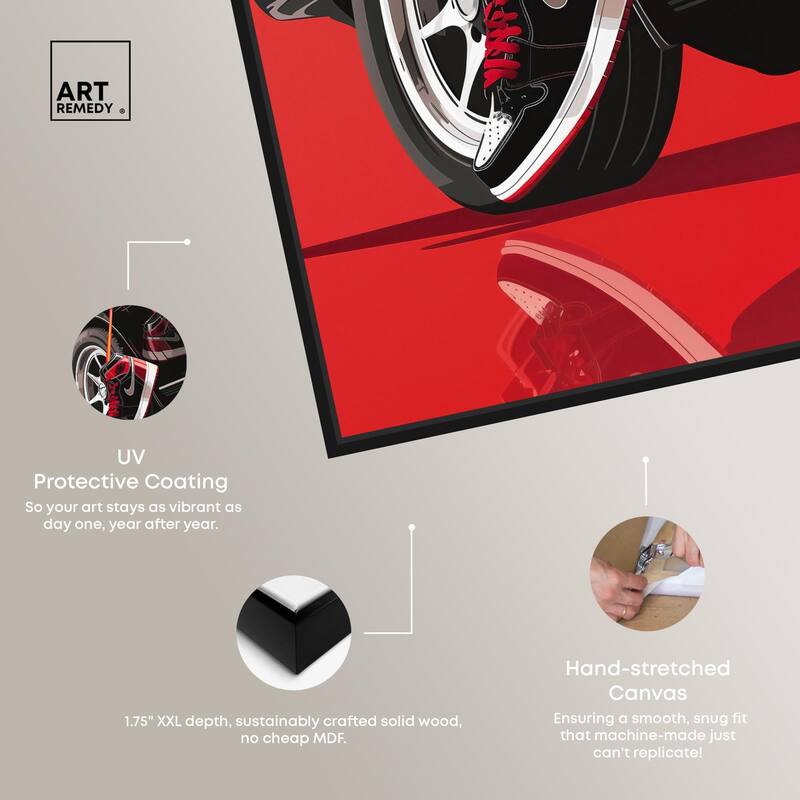 Red Bold Sneaker and Car Canvas by Art Remedy