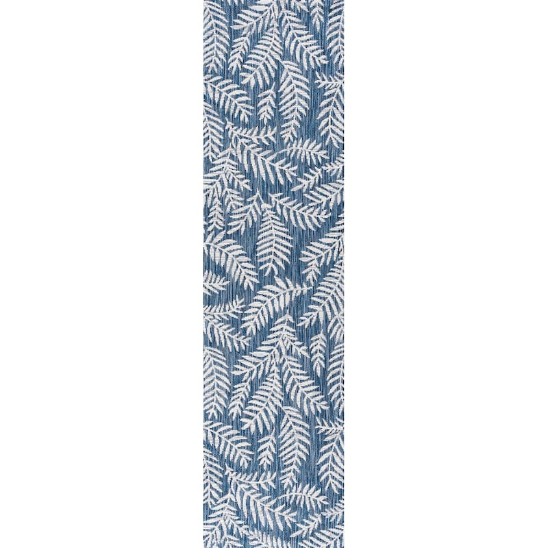 JONATHAN Y Galon Palm Frond Indoor/Outdoor Area Rug - 2 X 10 - Navy/Ivory