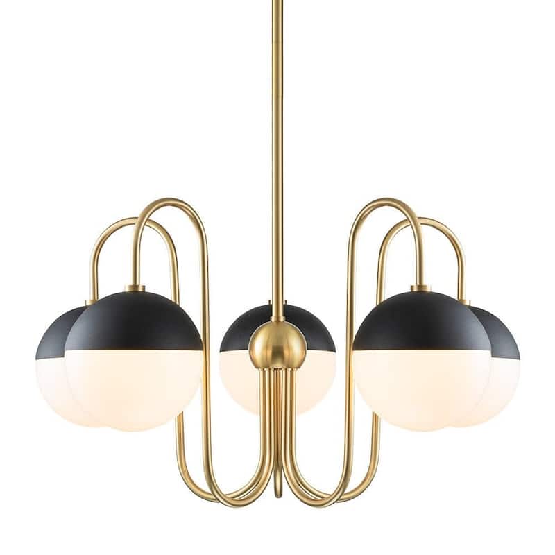 5-Light Mid-century Opal Glass Swan-neck Chandelier