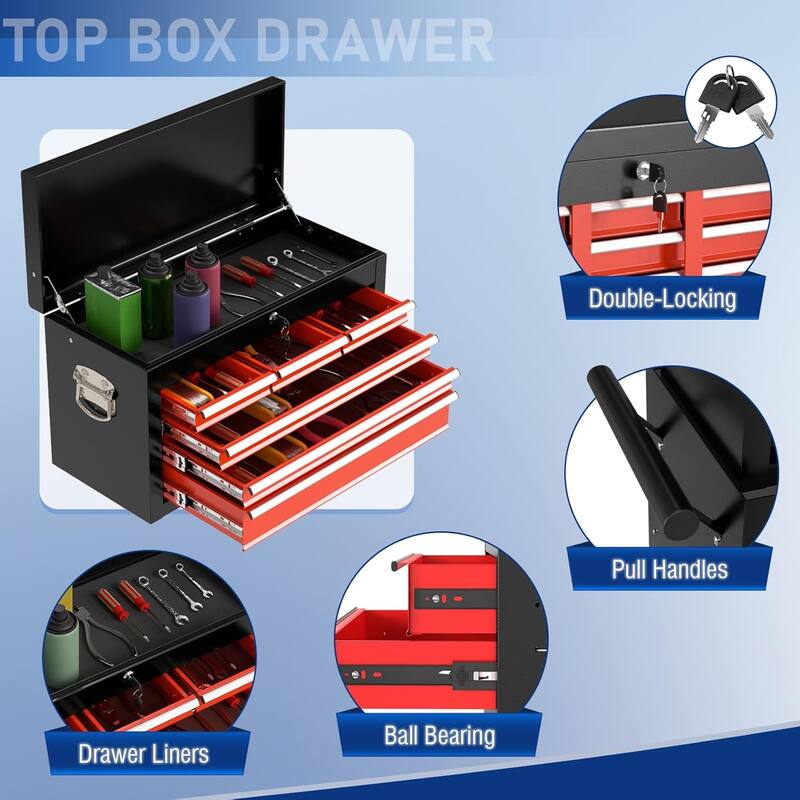 8-Drawer Rolling Tool Storage Cabinet with Detachable Top Tool Box