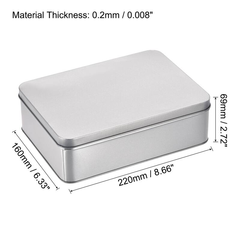 Metal Tin Box, 8.66" x 6.3" x 2.72" Tinplate Containers with Lids - Silver Tone