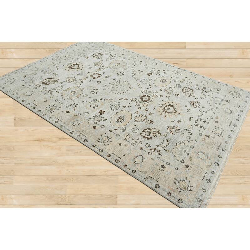 Multi Size Hand Knotted Blue Traditional Oushak Wool Oriental Area Rug - 6' x 8' 10''