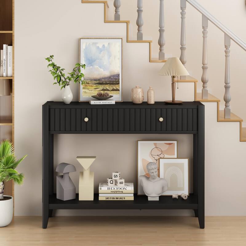 39.4" Stylish Narrow Console Table with 2 Drawers for Living Room Storage