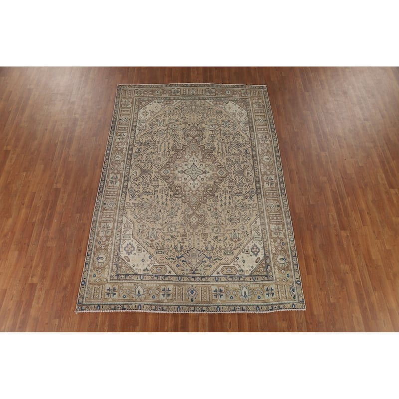 Tabriz Vintage Persian Area Rug Hand-Knotted Wool Carpet - 6'5" x 9'5"