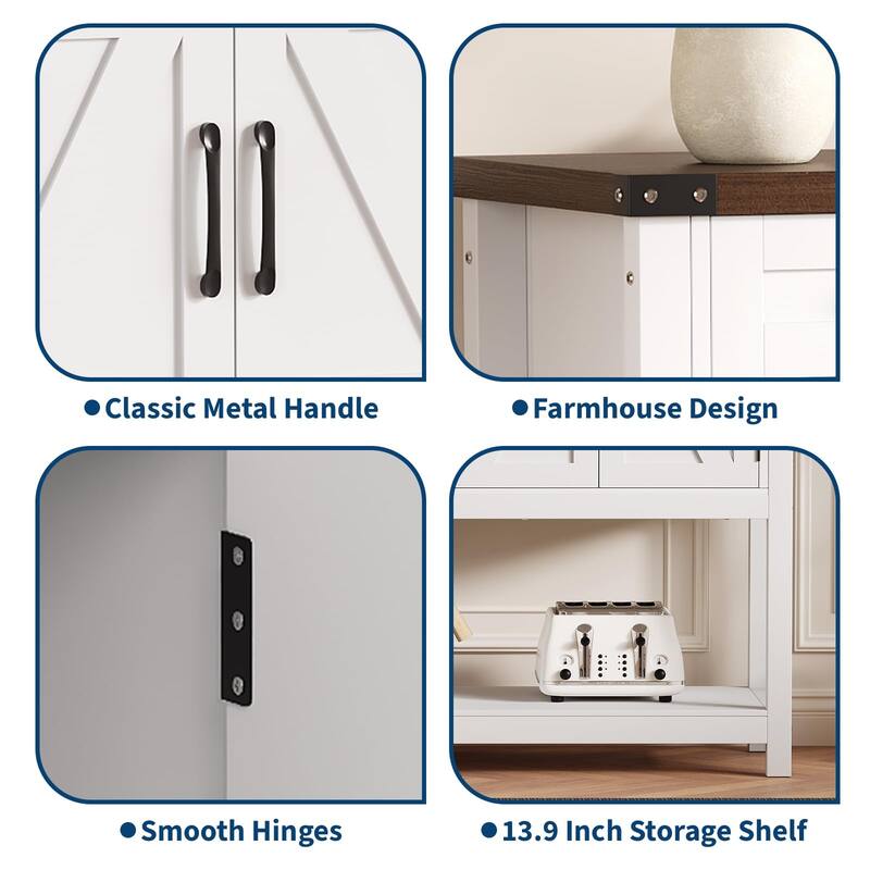47.2" Buffet Sideboard Cabinet - Modern Farmhouse Storage Console Table with 2 Drawers & 4 Barn Doors, Coffee Bar