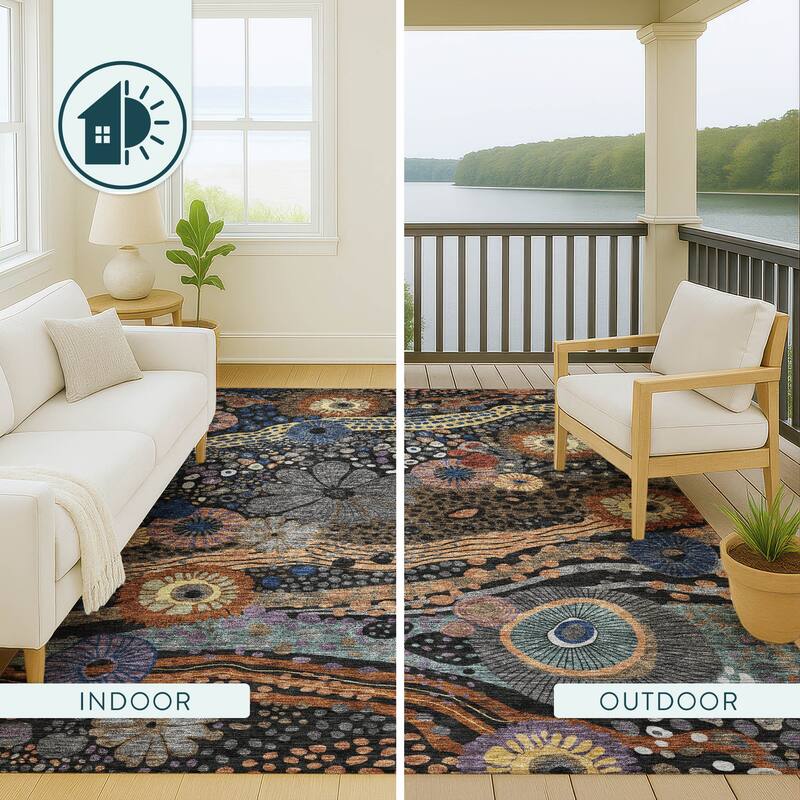 Machine Washable Indoor/ Outdoor Whimsy Floral Chantille Rug