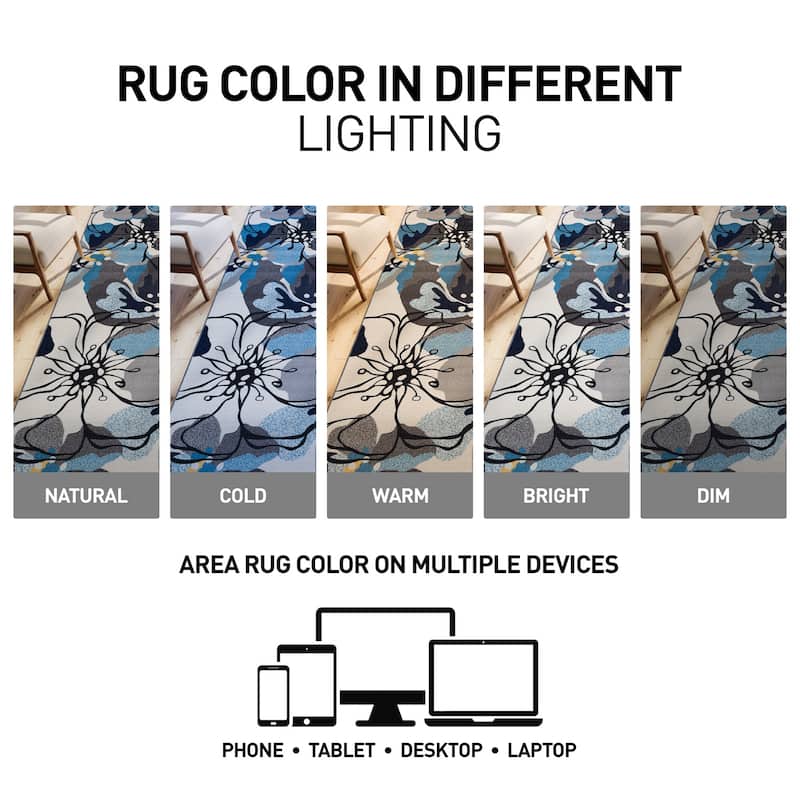 World Rug Gallery Modern Floral Non-Slip Area Rug