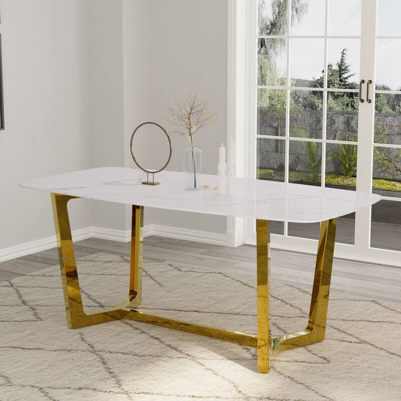 70 inch Dining Table Set with Boucle Dining Chairs