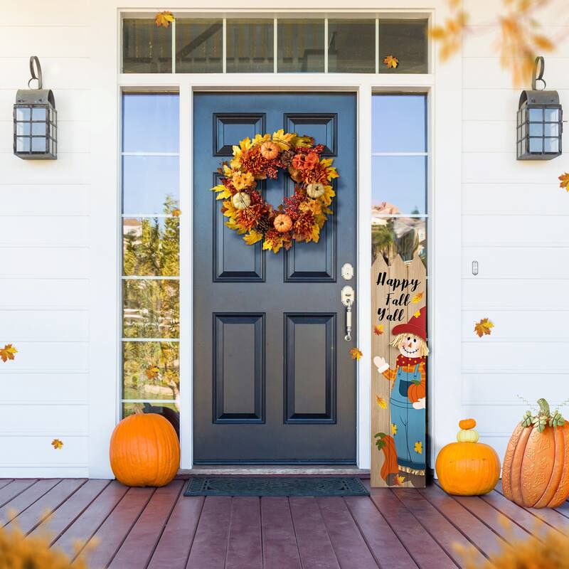 Glitzhome Fall Maple Leaf Sunflower Garland & Dahlia Pumpkin Wreath