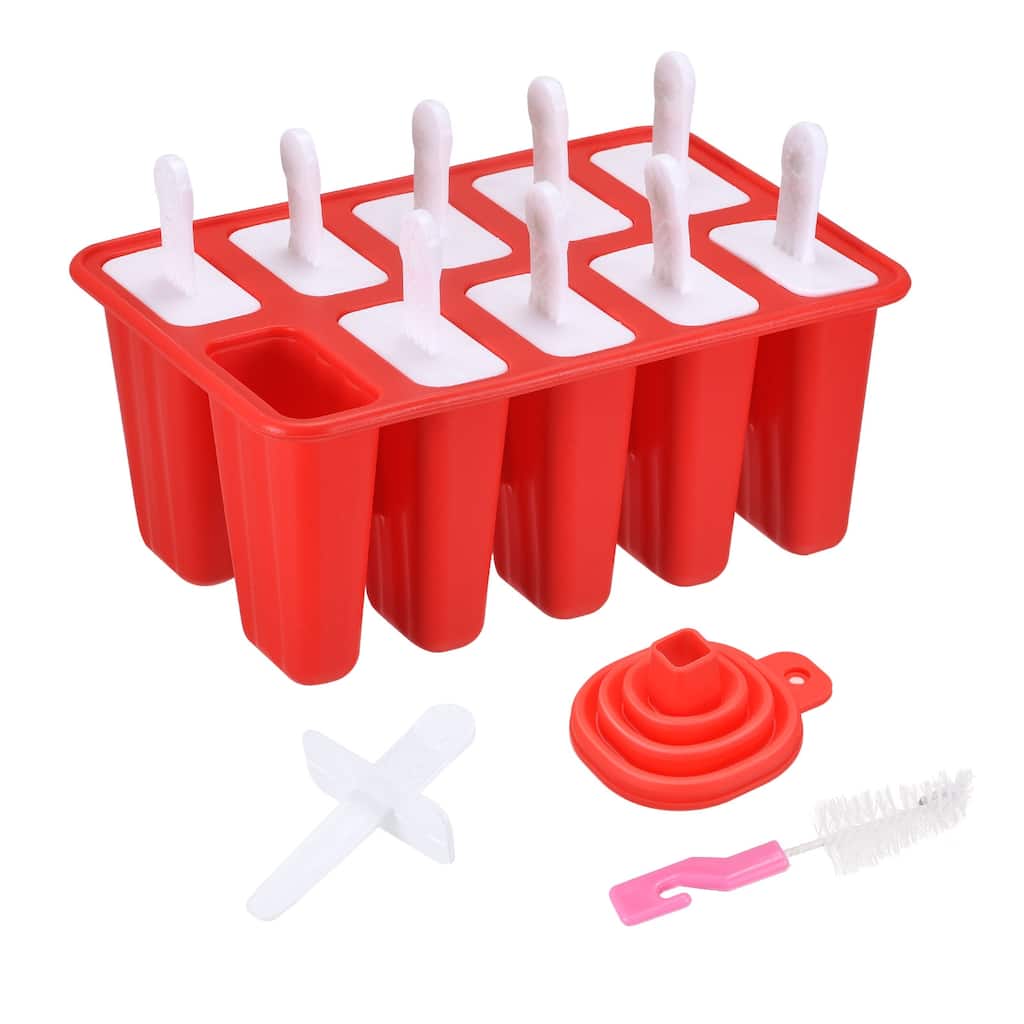 Silicone Ice Pops Molds 10Pcs, with Sticks Funnel and Cleaning Brush