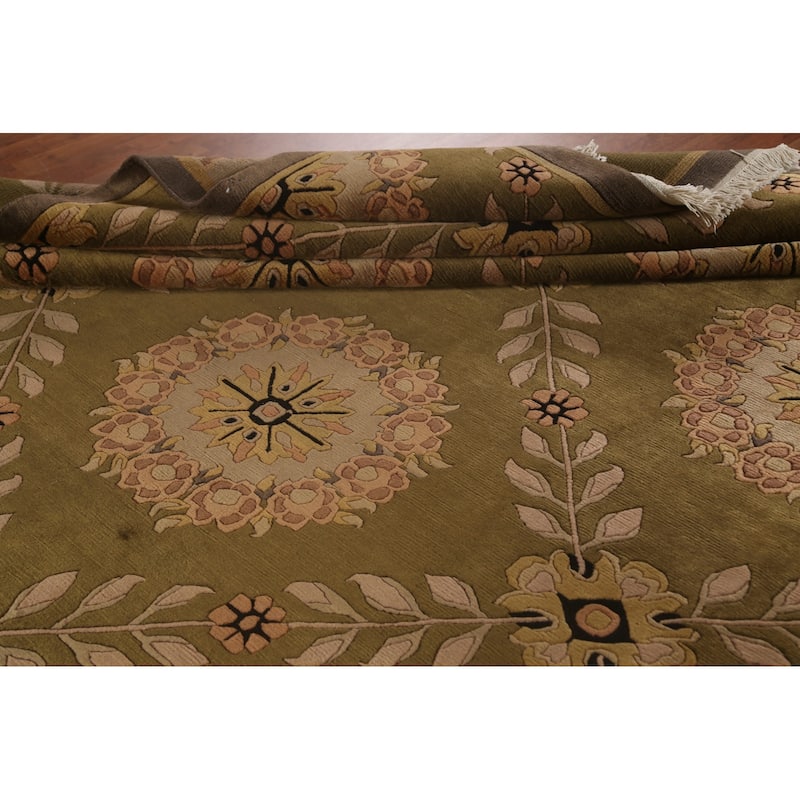 All-Over Floral Nepalese Oriental Area Rug Handmade Wool Carpet - 8'10"x 11'8"
