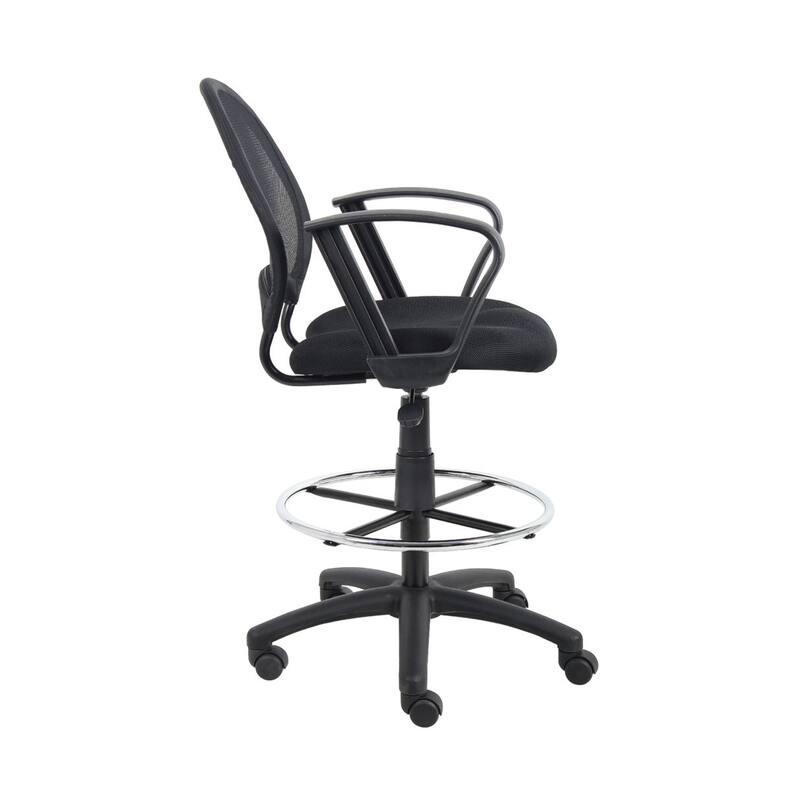 Rea Drafting Stool Chair, Loop Arms, Black Mesh, Chrome Footring