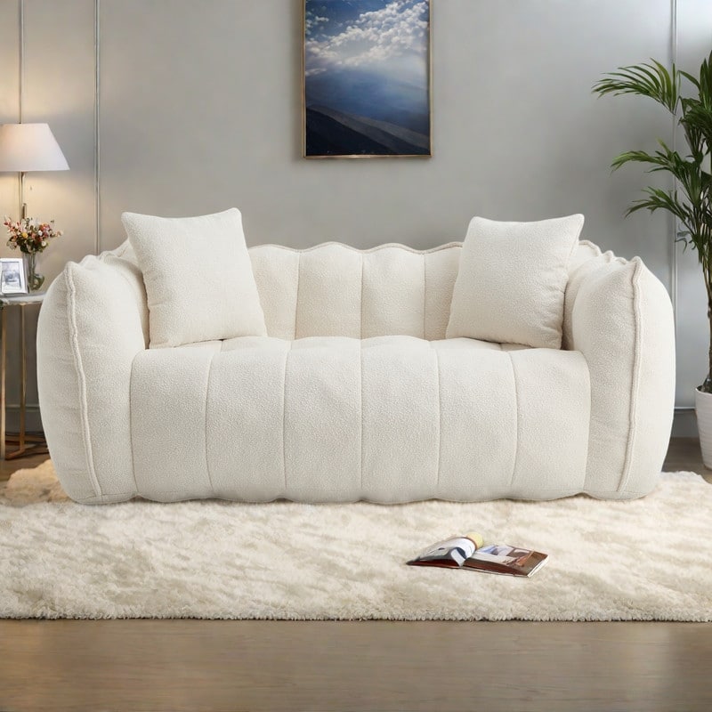 66" Chenille Square Beanbag Chair with High-Resilience Foam Core, Armrests and Handle - Beige