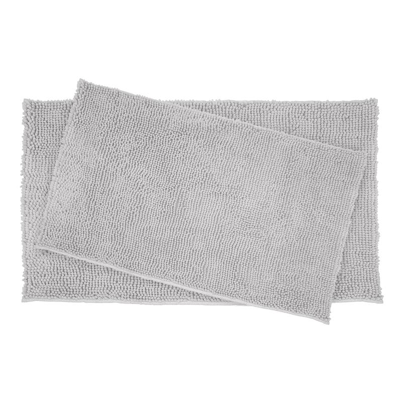 Resort Collection Plush Shag Chenille 17 x 24 in. and 21 x 34 in. 2-Piece Bath Mat Set - Light Gray