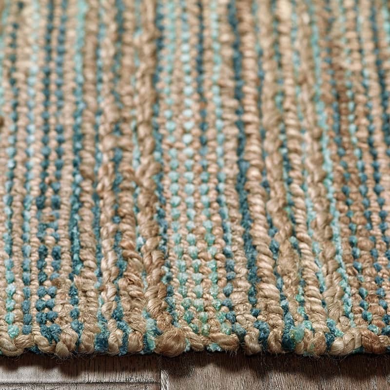 Sevita Organic Jute Geometric Area Rug, Tan and Teal