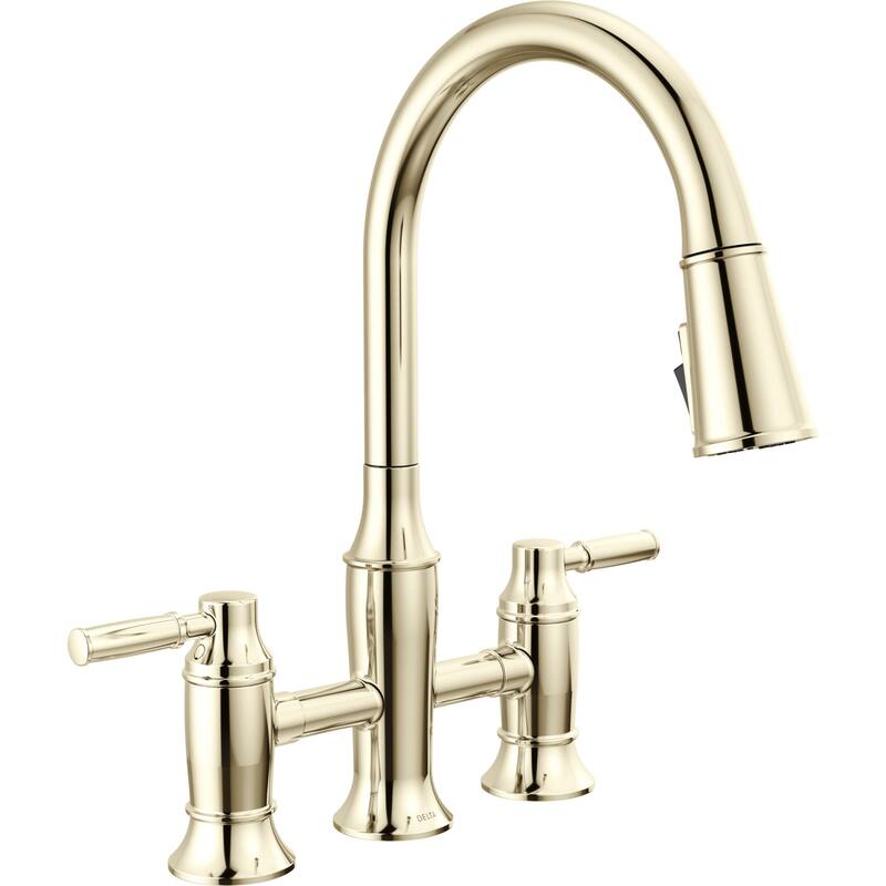 Delta 2384L-DST Renaldi 1.8 GPM Bridge Kitchen Faucet with Pull-Down - Lumicoat Polished Nickel