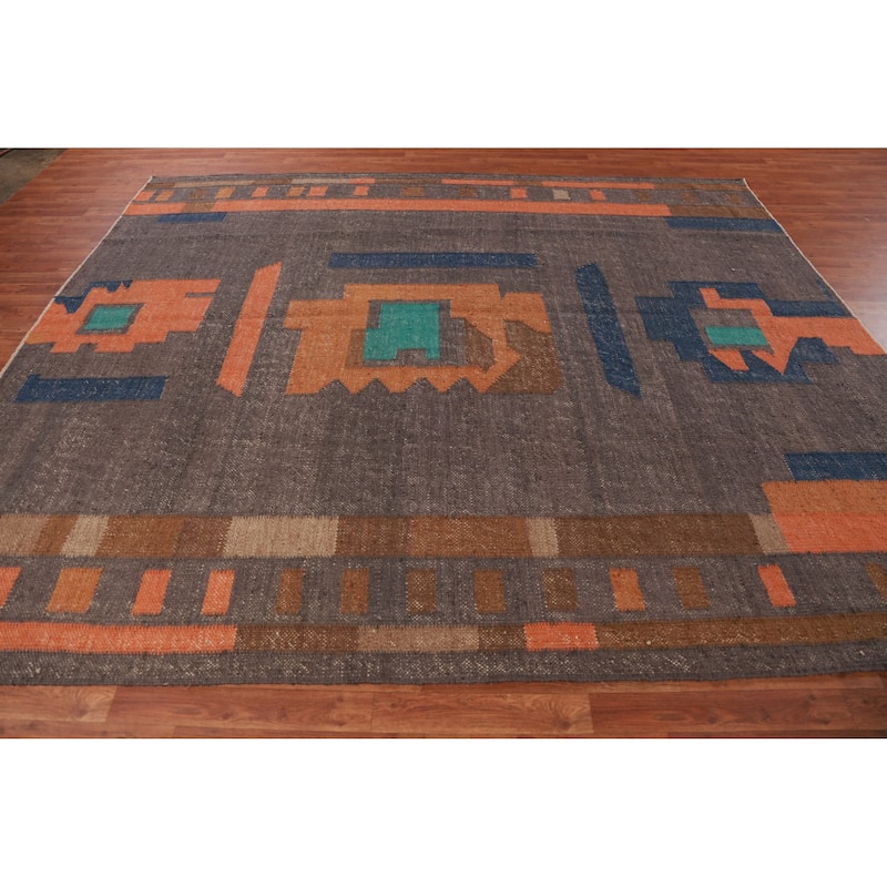 Hand Woven Oriental 100% Jute Carpet Southwestern Modern Greys & Charcoal Kilim Area Rug - 10' 0'' X 8' 7''