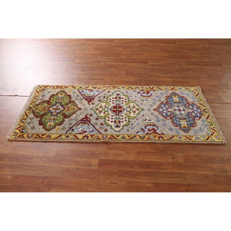Geometric Kazak Oriental Rug Hand-Knotted Wool Carpet - 2'6"x 5'11"
