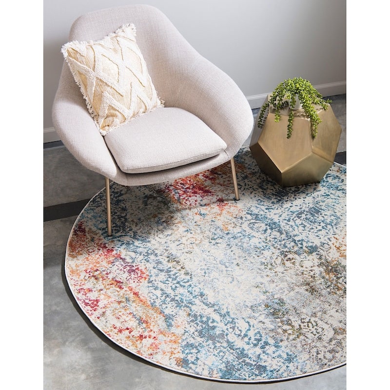 Transitional Samana Collection Area Rug - 5'5" Round - Cream