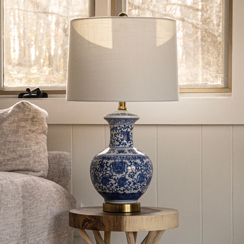 Gemma 25.25" Ceramic/Metal LED Table Lamp, Blue/White (Set of 2) by JONATHAN Y