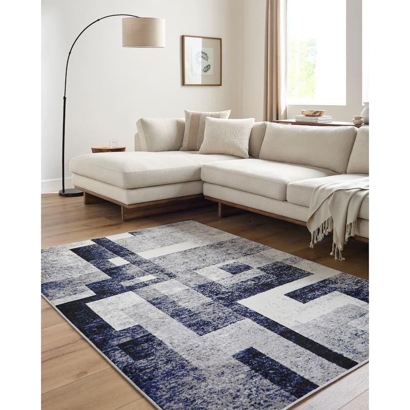 Pisa Scandinavian Abstract Area Rug - Blue/Gray - 7' 10" x 10'