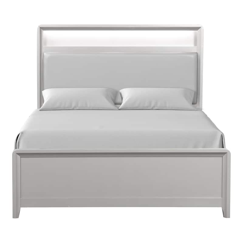 Furniture of America Milandra Modern 3-Piece Champagne Solid Wood Panel Bedroom Set with LED Light