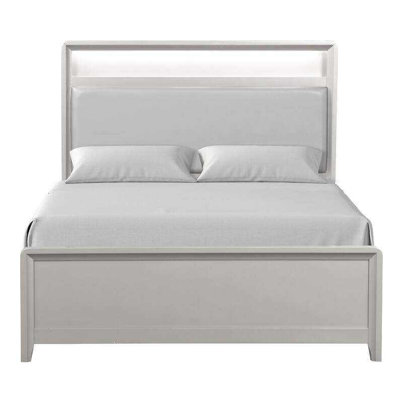 Furniture of America Milandra Modern 5-Piece Champagne Solid Wood Panel Bedroom Set with LED Light