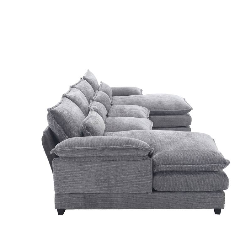 U-shaped Recliner Sofa Chenille Upholstered Chaise Sectional Sofa Symmetrical Reclining Couch with Double Thick Cushions