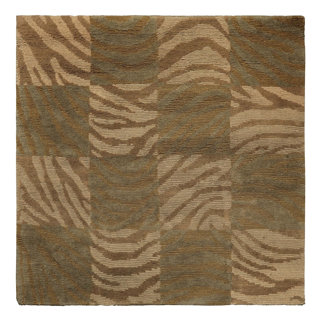 4x4 Square Hand Knotted Wool Tan Modern & Contemporary Tibetan Rug - 4' x 4' -Square