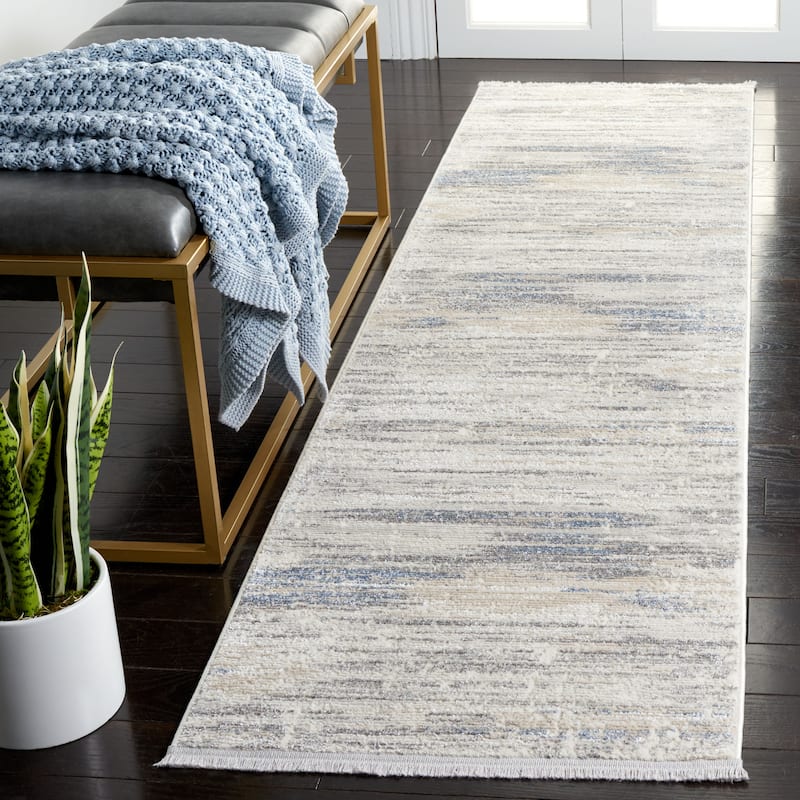SAFAVIEH Whisper Jeanett Contemporary Abstract Fringe Rug - 2'2" x 8' Runner - Grey/Blue