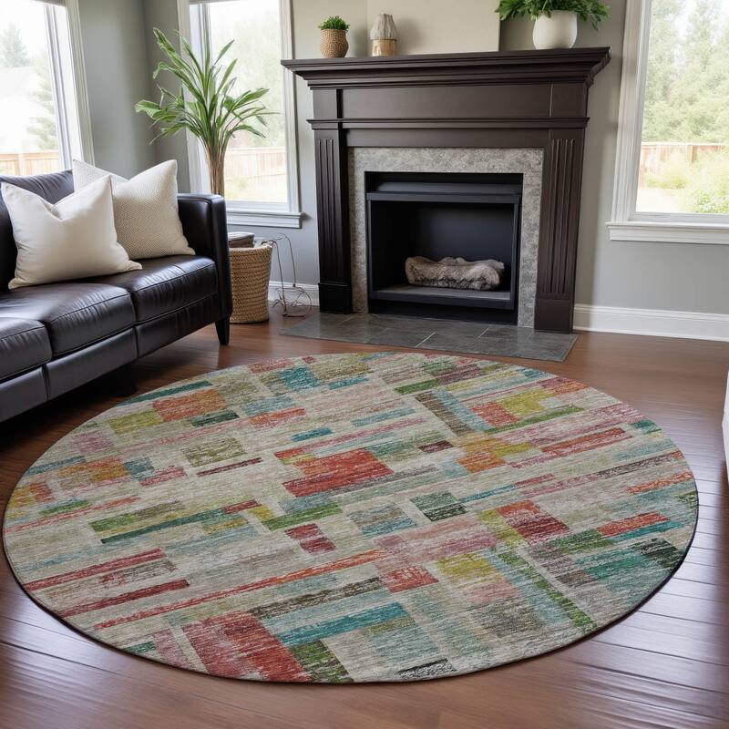 Premium Washable Super Soft Vintage Contemporary Mayfield Rug - Paprika - 8' x 8'