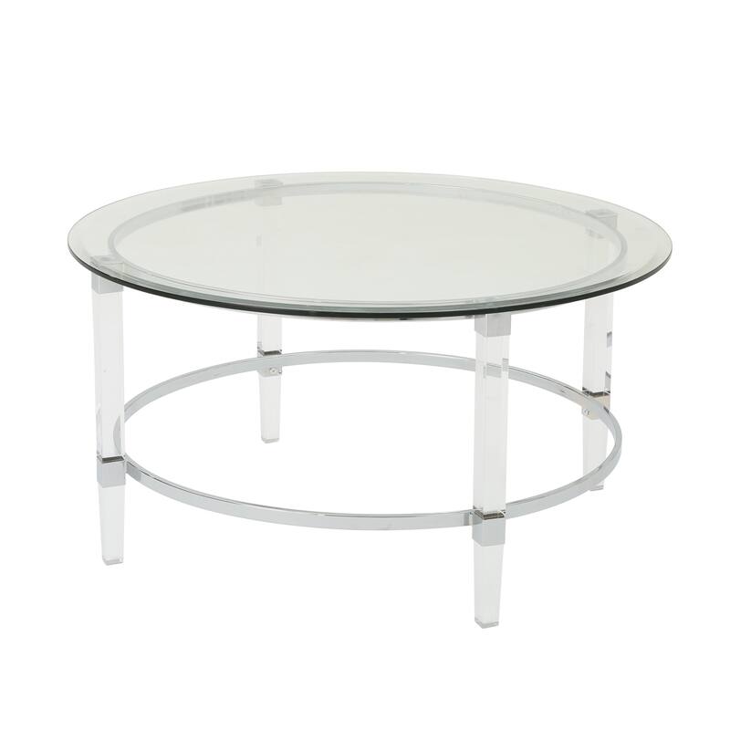 35.5" Modern Round Coffee Table with Translucent Design for Living Room