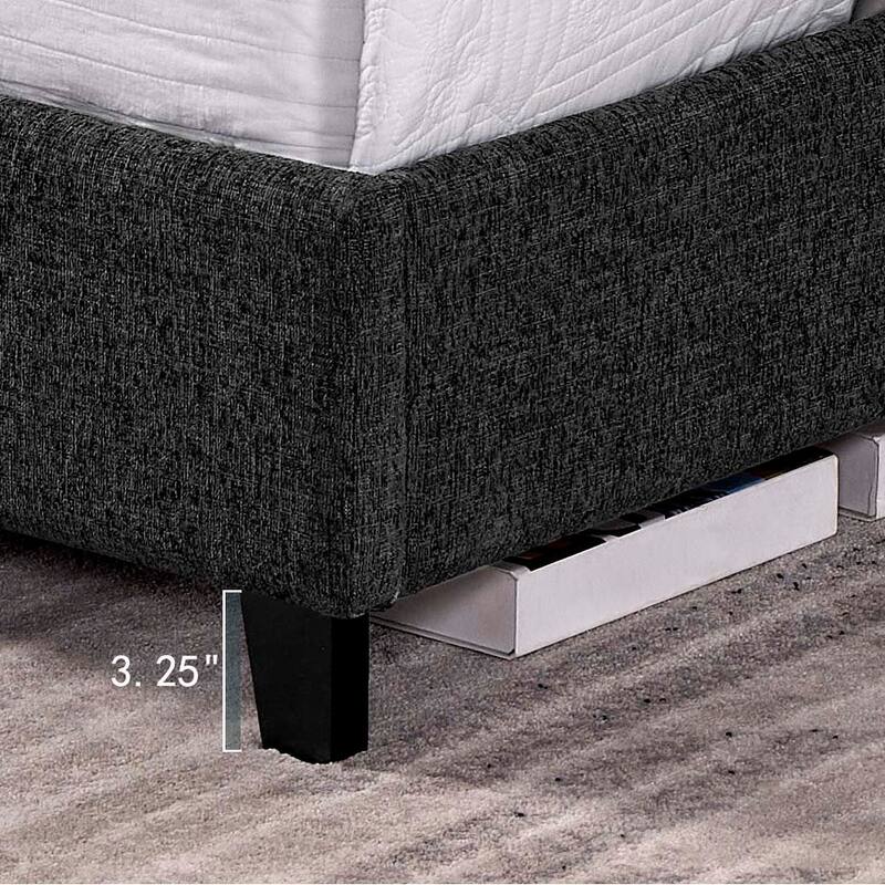 Charcoal Grey Upholstered King Size Platform Bed with Padded Headboard
