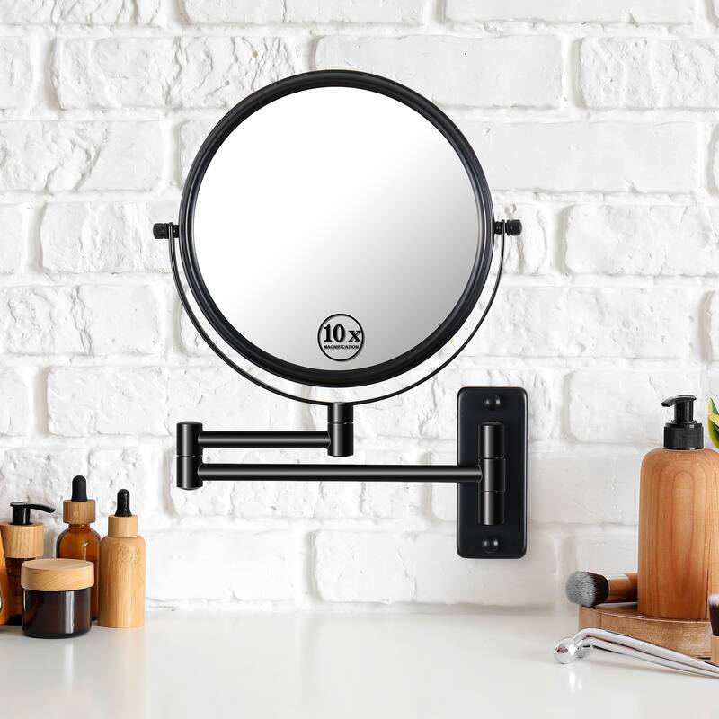 Hansabenne 8" x 8" Wall Mounted Makeup Mirror Double Sided Magnifying Mirror - Black-10x
