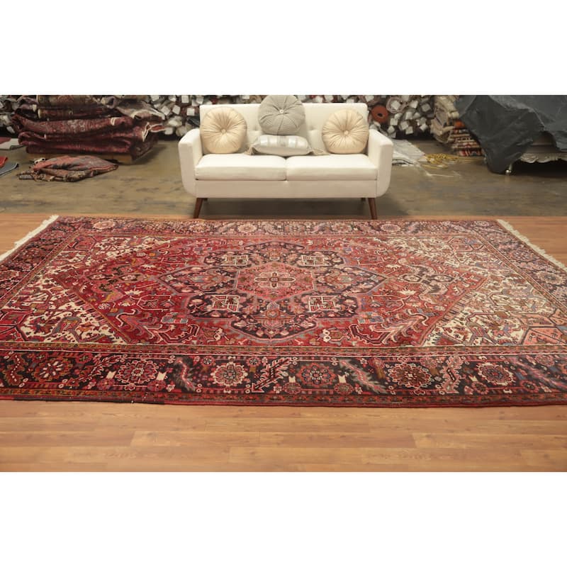 Hand Knotted Oriental 100% Wool Carpet Traditional Medallion Red Heriz Area Rug - 11' 8'' X 8' 3''
