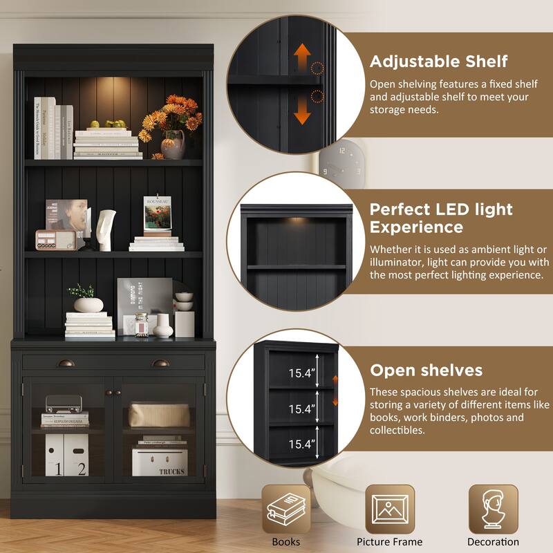 83.4"Tall Bookshelf with LED Lighting