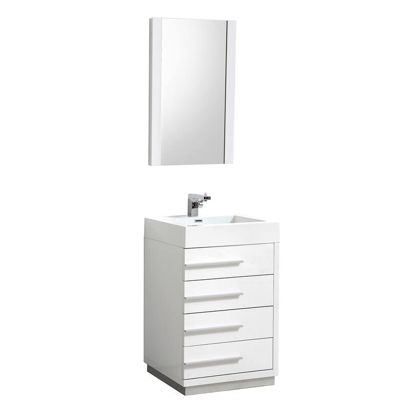 Blossom 24" All-Wood Vanity w/ Acrylic Sink & Mirror, Freestanding - 30 Inch - Glossy White