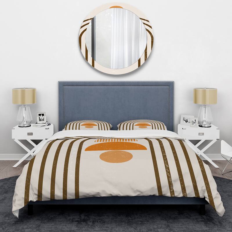 Designart 'Abstract Rainbow Sun and Moon In Earth Tones IV' Modern Duvet Cover Set
