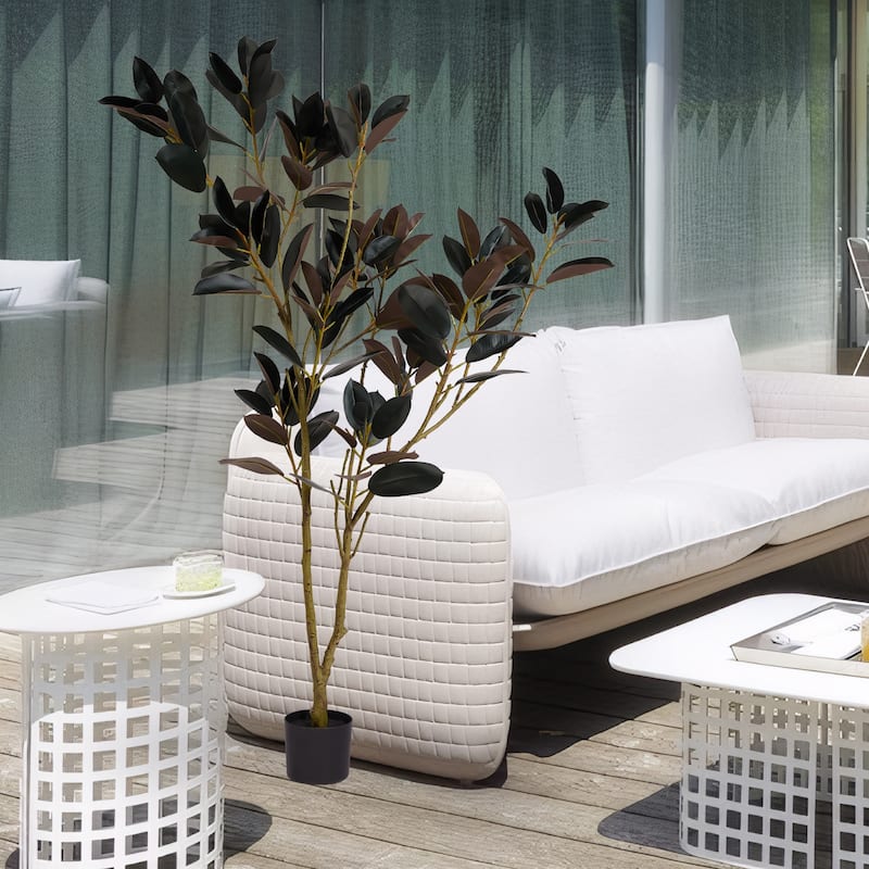 5.9FT Tall Artificial Rubber Tree, Faux Rubber Plant in Pot, Fake Greenery Floor Plant for Home Living Room