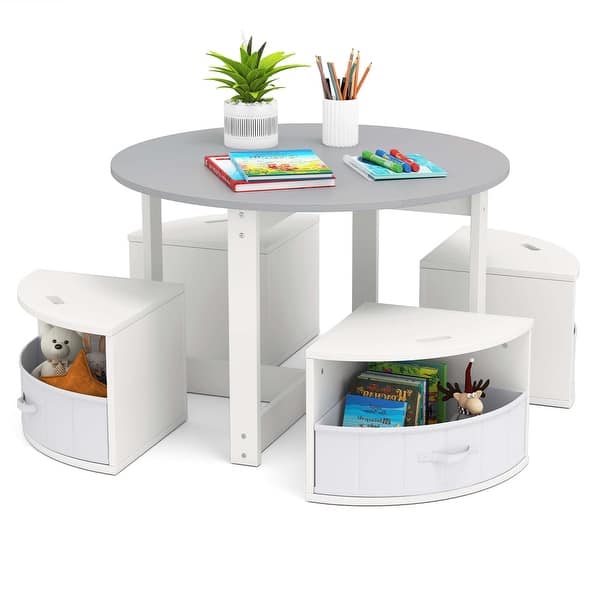 slide 2 of 20, Costway 5 Piece Kids Play Table and Chairs Set Round Nesting Table - See Details Grey