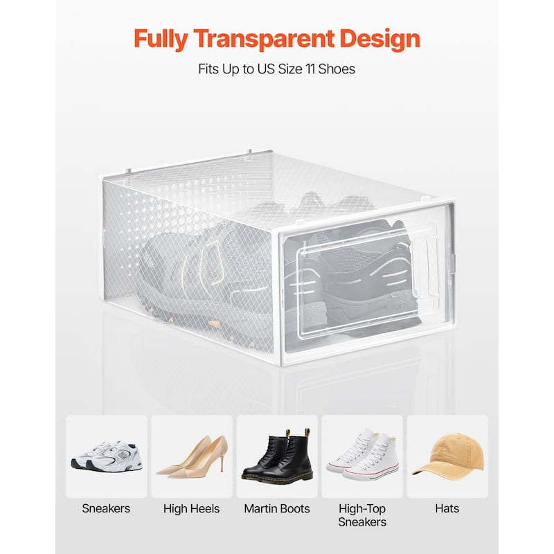 White Stackable Shoe Storage Boxes with Clip Lock Door, Ventilation and Tool-Free Assembly - 13.1 x 9.1 x 5.7 in