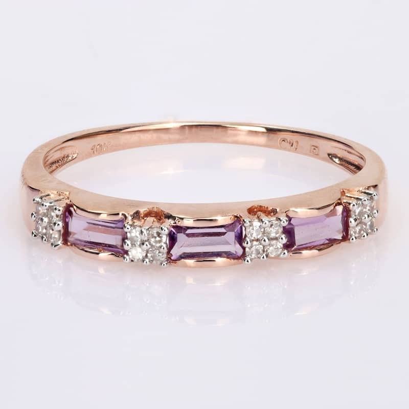 Miadora 10k Rose Gold Baguette-cut Amethyst and Diamond Accent Stackable Eternity Wedding Band Ring