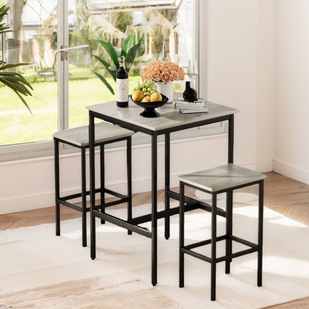 Square Bar Table with 2 Bar Stools, Dining Pub Bar Table Set for 2 - 3-Piece
