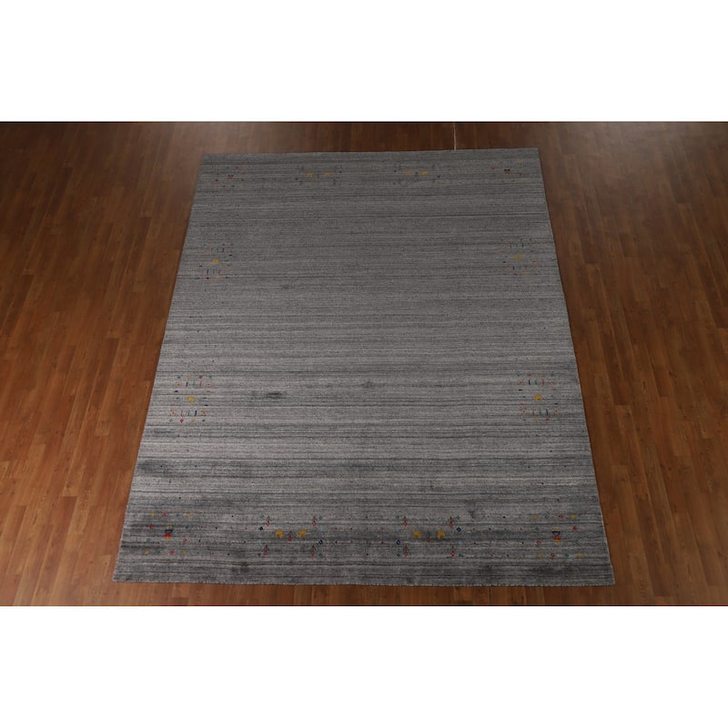 Hand Knotted Oriental 100% Wool Carpet Tribal Tribal Greys & Charcoal Gabbeh Area Rug - 9' 11'' X 7' 10''