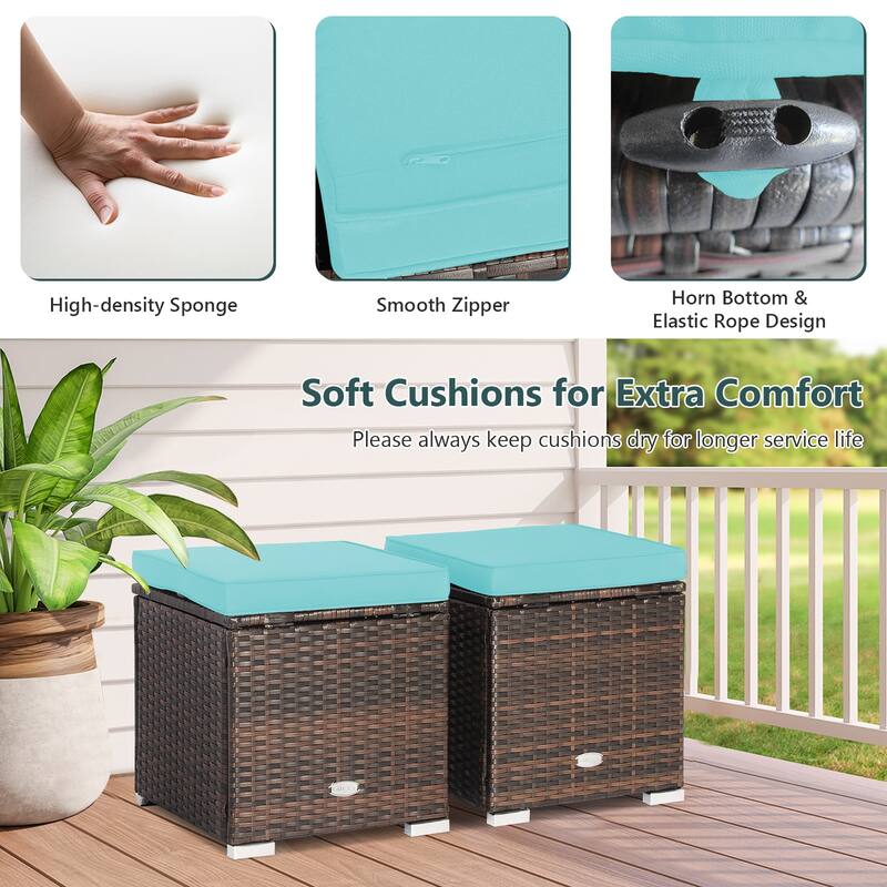 Costway 2PCS Patio Rattan Ottomans Seat Side Table Storage Box - See Details