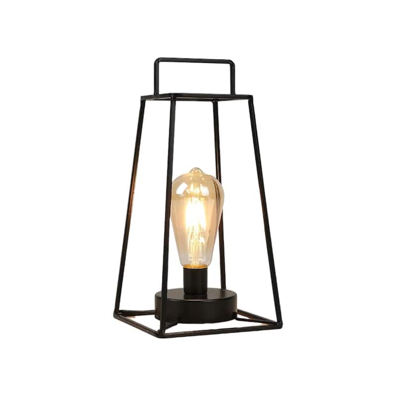 HomeRoots 12" Black Metal Geometric Battery Operated Desk Lamp With Novelty Shade - 4.00 in. x 11.50 in. x 6.00 in.