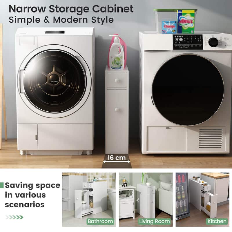 Costway Bathroom Floor Cabinet Toilet Narrow Storage Organizer with