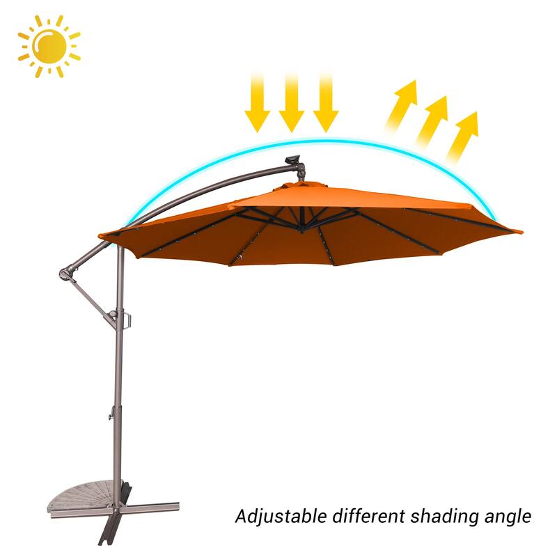 Clihome 10Ft Solar Light Crank Cantilever Patio Umbrella Without Base