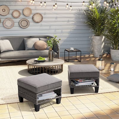 VredHom Cushioned Patio Rattan Ottoman (Set of 2) - 11.81" H x 19.69" W x 19.69" D