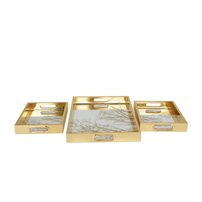Plastic Geometric Mirrored Living Room Decor Tray - Set of 3 Gold - Roche River Decor - Gold